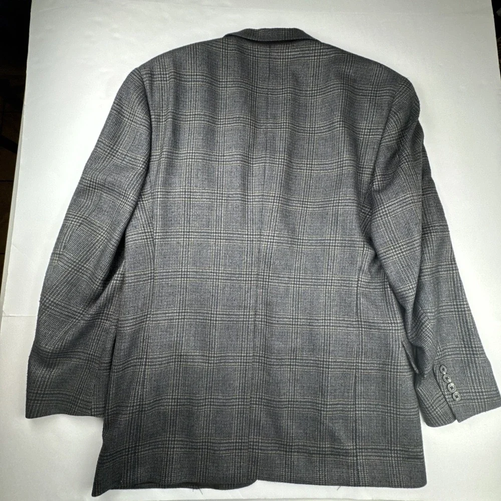 Vintage Tommy Hilfiger Mens Blazer 40R Grey Glen‎ Plaid 3 Button Made in USA